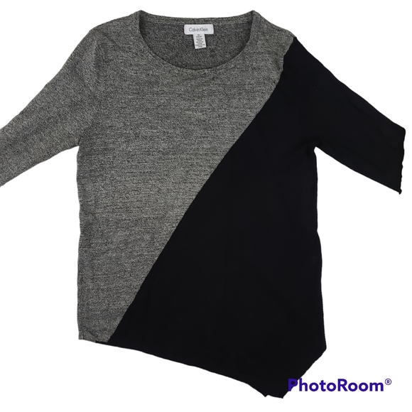 Calvin Klein Sweater Womens Small Asymmetric Tunic Color Block Black Gray - Picture 2 of 10